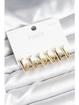 My Best Store Ietaks™ Gold Renk Kare Model Pirinç 925 Ayar Gümüş Çivili Kadın Küpe Seti