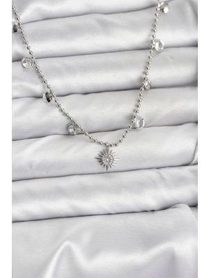 My Best Store Ietaks™ Zirkon Taşlı Kutup Yıldızı Model Pirinç Gümüş Renk Kadın Kolye
