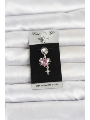My Best Store 316L Cerrahi Çelik Pembe Zirkon Taşlı Model Göbek Piercing