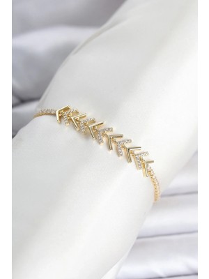 My Best Store Pirinç Gold Renk Zirkon Taşlı Çavuş Model Su Yolu Kadın Bileklik