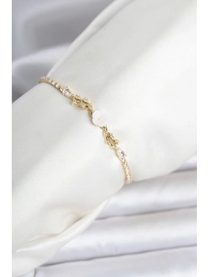 My Best Store Pirinç Gold Renk Çiçek Model Su Yolu Kadın Bileklik