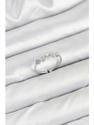 My Best Store Ietaks™ Pirinç Gümüş Renk Minimal Yonca Detaylı Kadın Yüzük