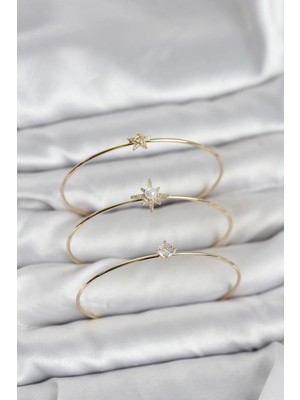 My Best Store Ietaks™ Gold Renk Kutup Yıldızı Model Zirkon Taşlı 3'lü Kadın Bileklik Kombini