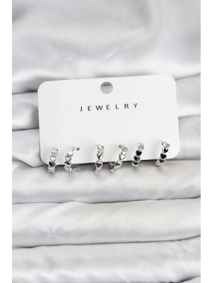 My Best Store Ietaks™ Gümüş Renk Pirinç Minimal Kalp Detaylı Kadın Küpe Seti