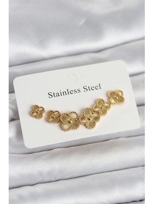 My Best Store Ietaks™ 316L Çelik Gold Renk Yonca Küpe Seti