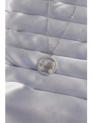 My Best Store Ietaks™ 316L Çelik Zincir Gümüş Renk Zirkon Taşlı Yıldız Figürlü Oval Kolye