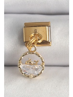 Die Grup 316L Çelik Gold Renk Sallantı Zirkon Taşlı Balina Model Nomination Charm TJ-BC1339