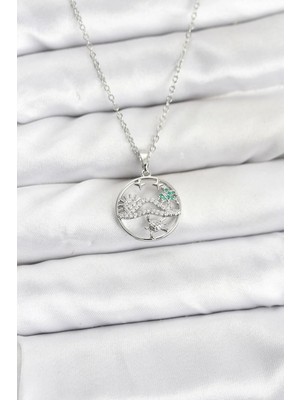 My Best Store Ietaks™ 316L Çelik Zincir Gümüş Renk Şans Kolyesi Model Zirkon Taşlı Kadın Kolye