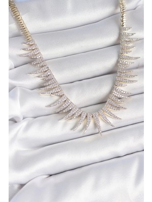 My Best Store Ietaks™ Pirinç Gold Renk Zirkon Taşlı Sivri Model Vıp Seri Kadın Kolye