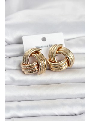 My Best Store 316L Çelik Gold Renk Sarmal Model Kadın Küpe
