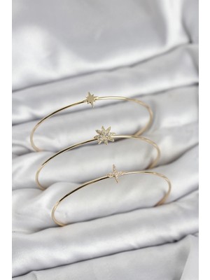 My Best Store Ietaks™ Zirkon Taşlı Kutup Yıldızı Model Gold Renk 3'lü Kadın Bileklik Kombini