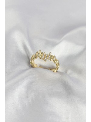 My Best Store Gold Renk Pirinç Ritim Model Zirkon Taşlı Kadın Yüzük