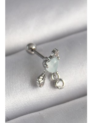 My Best Store Ietaks™ 316L Çelik Gümüş Renk Beyaz Minelik Kalp Sallantı Zirkon Taş Detay Tragus Piercing
