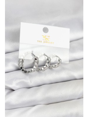 My Best Store Ietaks™ Pirinç Gümüş Renk Zirkon Taşlı Petek Halka Model Ysx Trio Küpe Seti