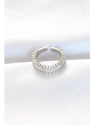My Best Store Ietaks™ Sıralı Baget Taşlı Silver Renk Ayarlanabilir Yüzük