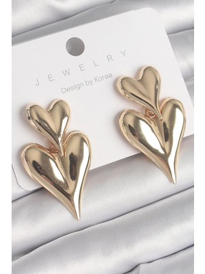 My Best Store Ietaks™ Pirinç Gold Renk Sallantı Kalp Model Kadın Küpe