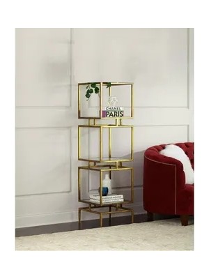 Vivense Olope Metal Camlı Kitaplık, 3 Raflı, Gold