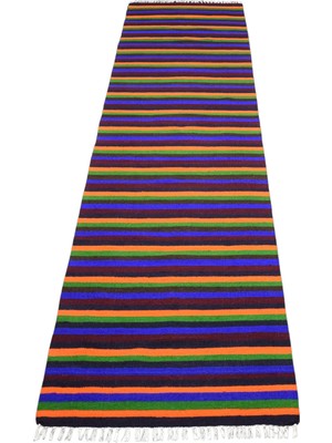 Zehra Abla Halı Yeni El Dokuma Benzersiz Otantik Çizgili Sivas Yün Yolluk Kilim 7345