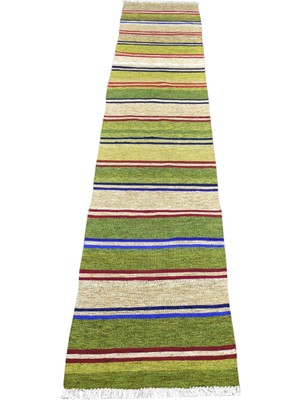 Zehra Abla Halı Yeni El Dokuma Rengarenk Capcanlı Balıkesir Pamuklu Bukleli Yolluk Kilim 7352