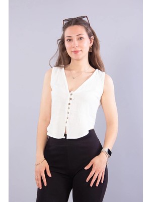 Mckanzie 6661 (N-2166) Müslin Coconut Düğmeli V Yaka Yelek