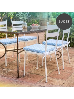 Bhomes Concept 6 Adet 40x40 Cm Mavi Bağcıklı Sandalye Minderi Pamuk Polyester Kumaş Mutfak Ve Bahçe Minder