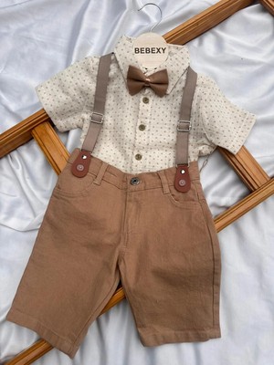 bebexy Kahverengi Capri Pantolonlu  Askılı  Takım