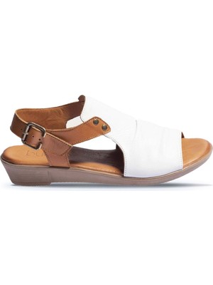Bueno Shoes Beyaz Deri Kadın Düz Sandalet