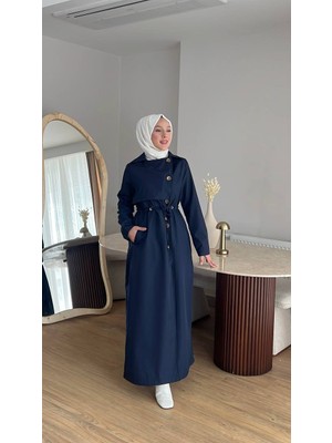 Esra Butik Şık Kesim Astarlı Trençkot – Kendi Kumaşından Kemerli Tesettür Model