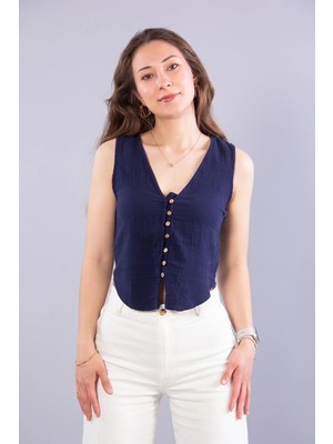 Mckanzie 6661 (N-2166) Müslin Coconut Düğmeli V Yaka Yelek
