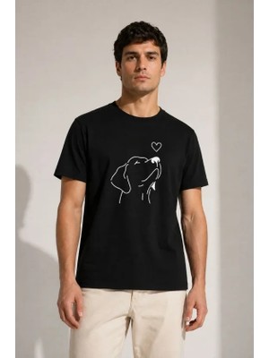 Beruflic Erkek Köpek Figürlü Minimal Baskılı Tişört Kısa Kol Yazlık Tshirt