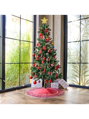 Esranın Dünyası Aden Yılbaşı Ağacı Halısı, Çam Ağacı Eteği, Yılbaşı Halısı, Yılbaşı Paspası, Christmas Halısı, 80X80CM, Bordo Yılbaşı Halısı (Bordo)