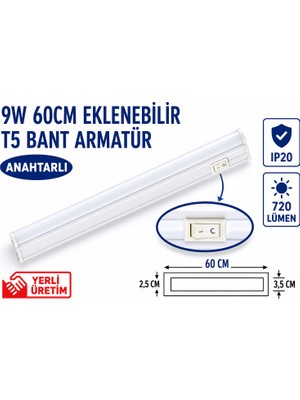 Lampist 60Cm 9W T5 Ledli Bant Armatür 6500K