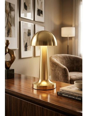 Empressco Primehome Mantar Masa Lambası Gold Renk Şarjlı Kablosuz Metal Masa Lambası, Dokunmatik LED Başucu Lambası - Fiyatı, Yorumları