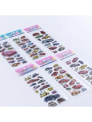 Die Grup 6 Adet Kabartmalı Yapışkan Sticker, Renkli Süper Arabalar Temalı