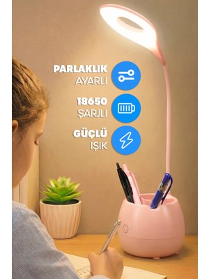Empressco Telvesse Şarjlı Masa Lambası Işık Ayarlanabilir Kalemlik Telefon Stand Ders Çalışma Okuma Işığı 0620 Pembe - Fiyatı, Yorumları