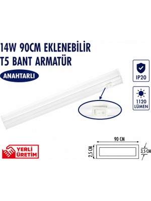 Lampist 90CM 14W T5 Ledli Bant Armatür 6500K