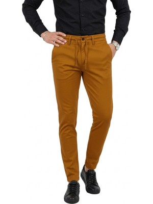 Rizzup Erkek Taba Likralı Beli Lastikli & Ipli Dar Kesim Şık Kumaş Pantolon 2600572