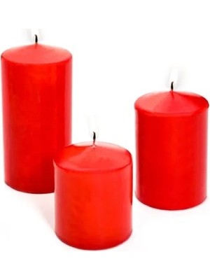 Die Grup Kırmızı Silindir Mum Seti (5,5 Cm, 7,5 Cm, 10 Cm)