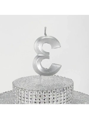 Die Grup 6.5 cm Gümüş Gri Renkli Üç Rakam Mum - Doğum Günü Kutlamaları