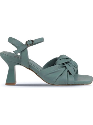 Bueno Shoes Yeşil Açık Deri Kadın Topuklu Sandalet