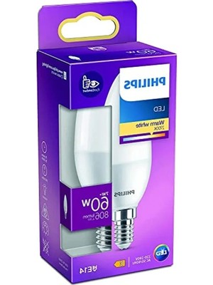 Esranın Dünyası Philips LED 60W B38 E14 Mum Tipi Sarı Işık Dim Edilmez Ampul Tekli Paket