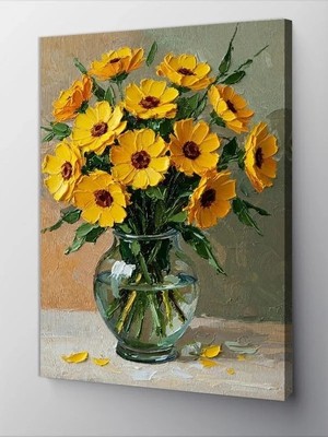 Die Grup 50 x 70 cm Boyutunda Güneş Çiçeği Vazosu Kanvas Tablo
