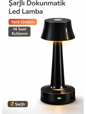 Zen Light Şarjlı Dokunmatik Metal Masa Lambası Kablosuz 3 Renk Işıklı LED Gece Lambası Modern Abajur siyah
