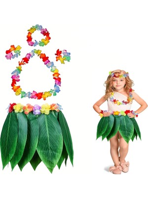 Die Grup Çocuk Hawaii Kostüm Seti - Yaprak Etek &amp; Hawaii Set - 5 Parça