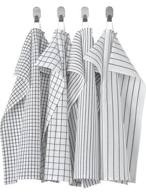 IKEA 4 Adet Beyaz-Gri Desenli Pamuk Kurulama Bezi 45 x 60 cm Mutfak İçin Kullanışlı