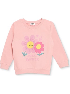 Hellobaby Kız Bebek Sweatshirt Çiçek Baskılı Bisiklet Yaka Long Sleeve
