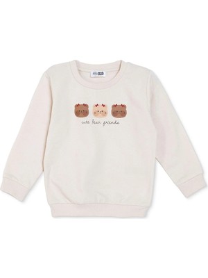 Hellobaby Kız Bebek Sweatshirt Ayı Baskılı Bisiklet Yaka Long Sleeve