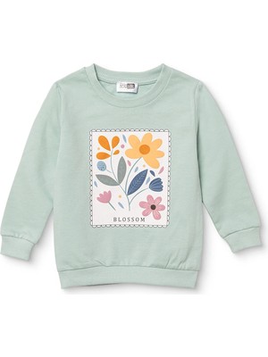 Hellobaby Kız Bebek Sweatshirt Çiçek Baskılı Bisiklet Yaka Long Sleeve