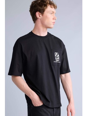 DeFacto %100 Pamuk Boxy Fit Slogan Baskılı Kısa Kollu Tişört H6302AX26SM
