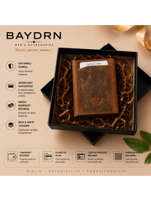Baydrn Hakiki Eskitme Deri Akordiyon Mekanizmalı Erkek Cüzdanı - Rfıd Korumalı Taba Cüzdan